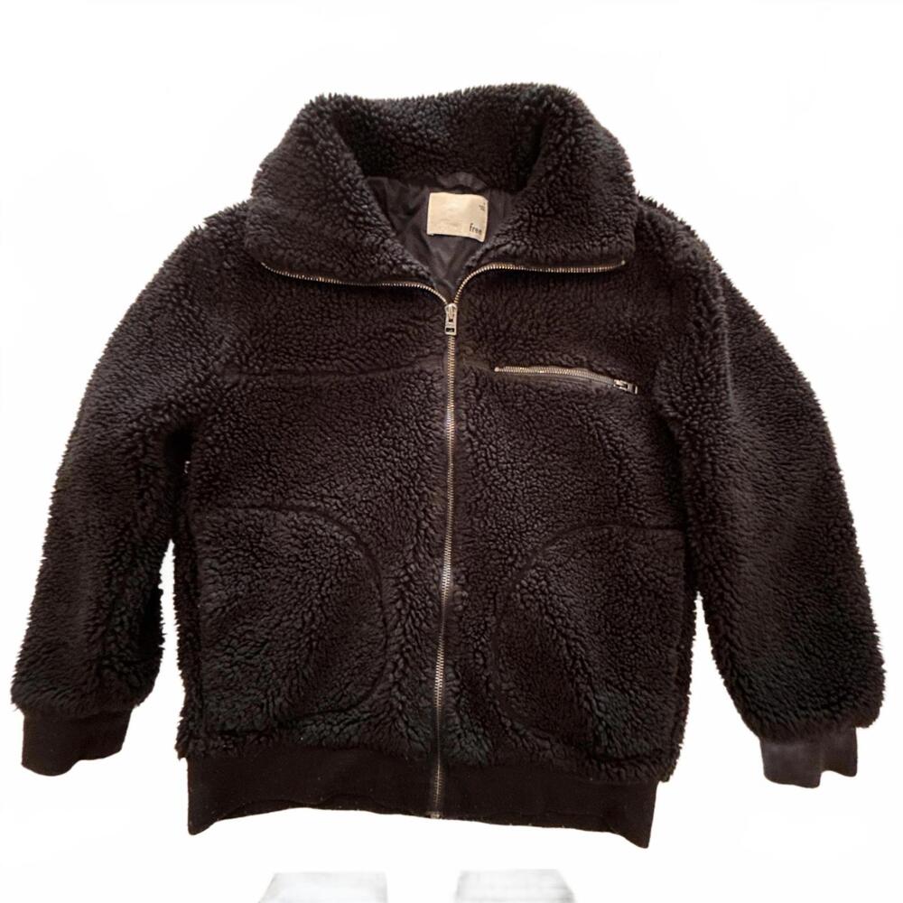 Aritzia Wilfred Free Black Sherpa Teddy Fleece Zip-Up Jacket Size Medium - Picture 1 of 4